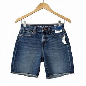 Old Navy Girls High-Rise Bermuda Built-In Tough Denim Shorts 12 Dark Wash Blue